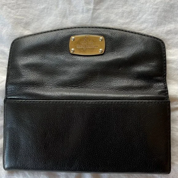 Michael Kors Jet Set Slim Flap Pebbled Leather Wallet Black - Picture 14 of 16